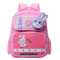 Spine protection schoolbag in dark blue with dinosaur print and air pillow belt