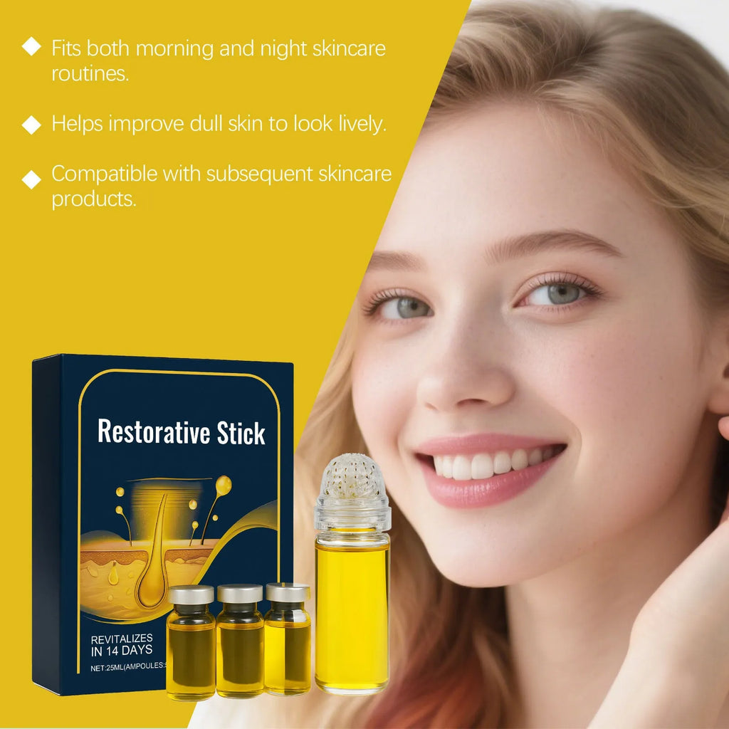 Repair serum set with three 5ml sticks, one 10ml stick, and roller head
