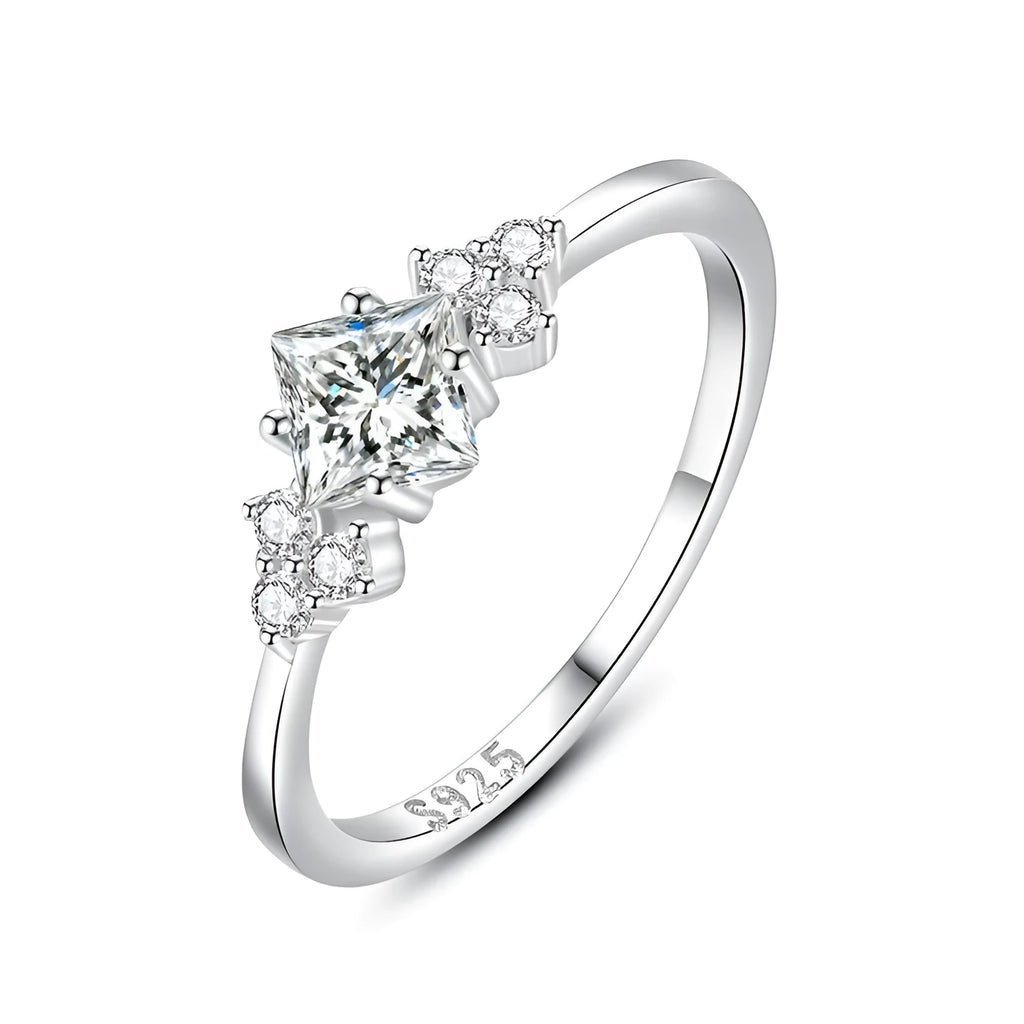 S925 silver ring with geometric rhombus shape and gold-plated setting on a plain background