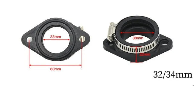 Carburetor intake tube interface adapter for UTV and ATV, available in 33mm and 38mm sizes for PWK PE VM carburetors