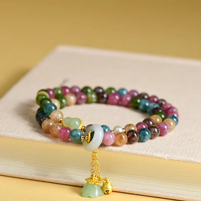 Chalcedony double circle geometric bracelet with 6-6.5mm beads in C118 colour