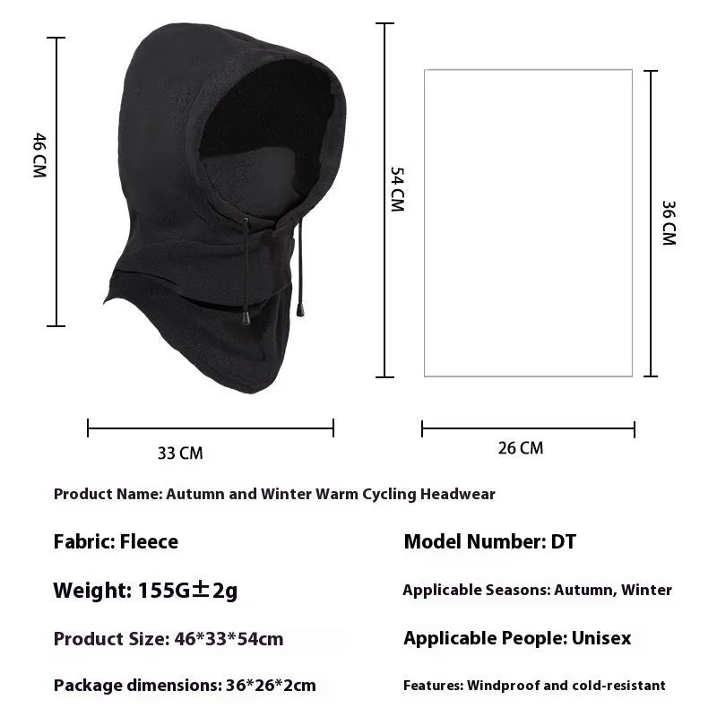 Autumn and winter thermal windproof cycling sports mask in polar fleece, free size, black colour