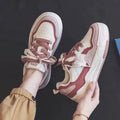 Beige and pink low-top rubber sneakers with height increasing soles for women