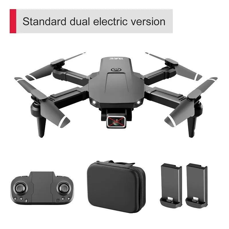 S68 black folding 4K dual camera RC drone quadcopter in expanded flight position