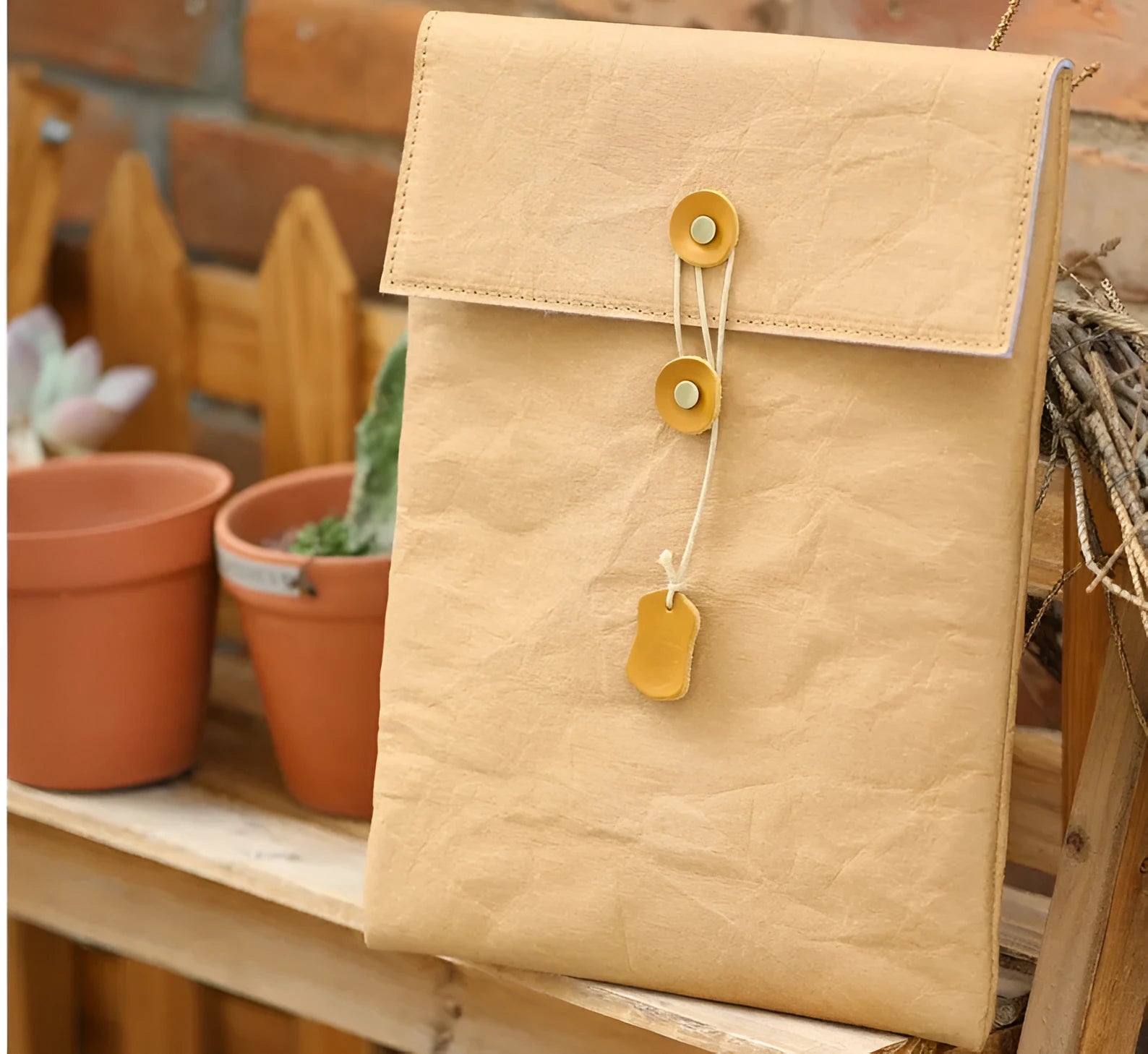 Non-magnetic notebook computer bag liner in paper yellow washed kraft paper for 13 inch laptop