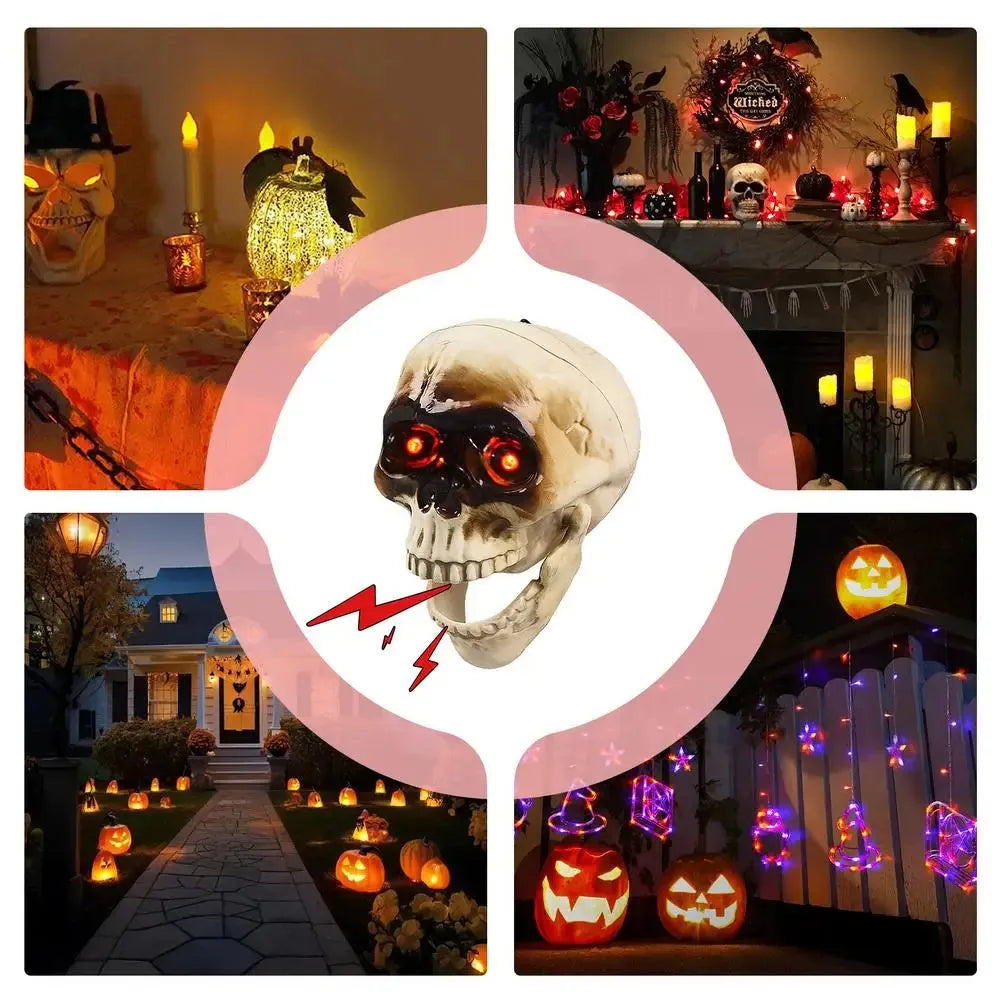 Animated floating skeleton skull head decoration Z270 open mouth electric head with scary sound
