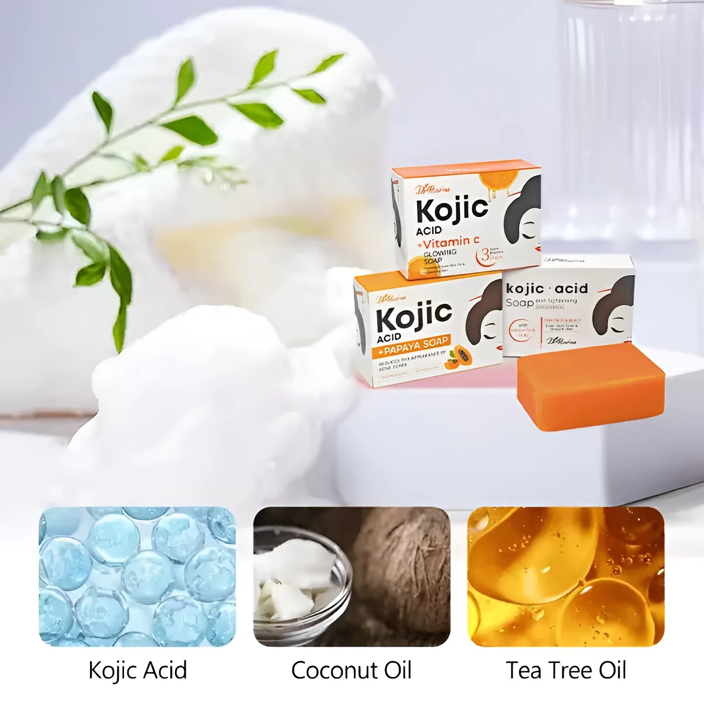 Natural organic soap bar for dark spot removal with kojic acid, vitamin C, and retinol variants