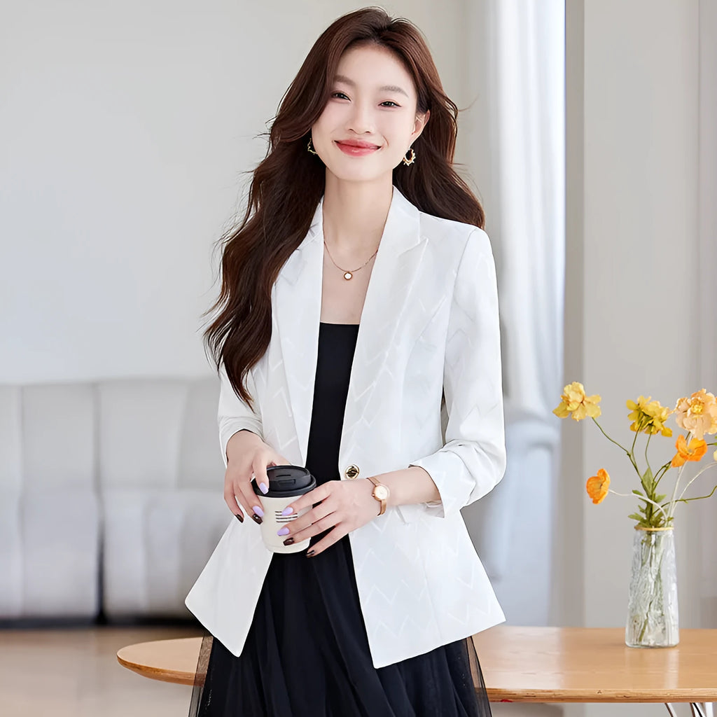 Women's slim fit suit coat in blue, black or white, spandex, non-ironing, regular sleeves, sizes S-4XL