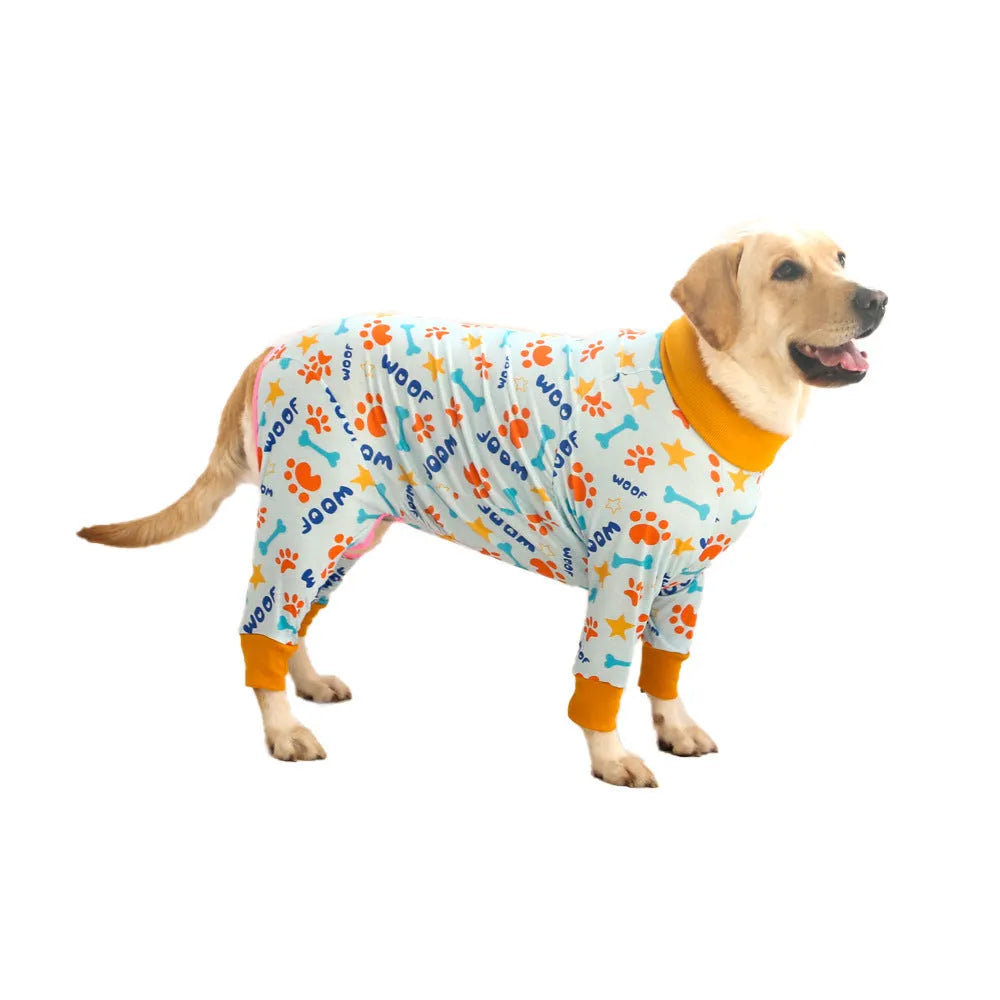 Cotton dog jumpsuit with four-legged coverage in multiple colour options