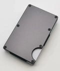 Aluminium alloy grey carbon fibre credit card wallet showing RFID protection feature