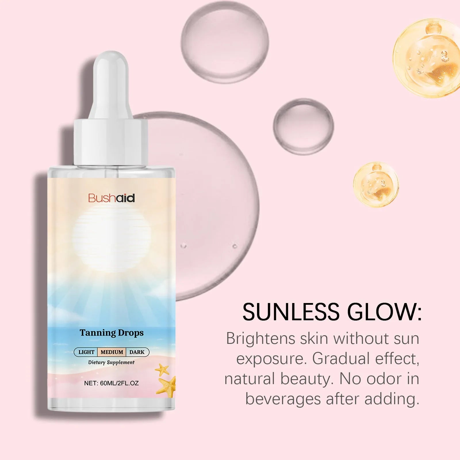 60ml bottle of tanning drops for face and body self-tanning without sunlight