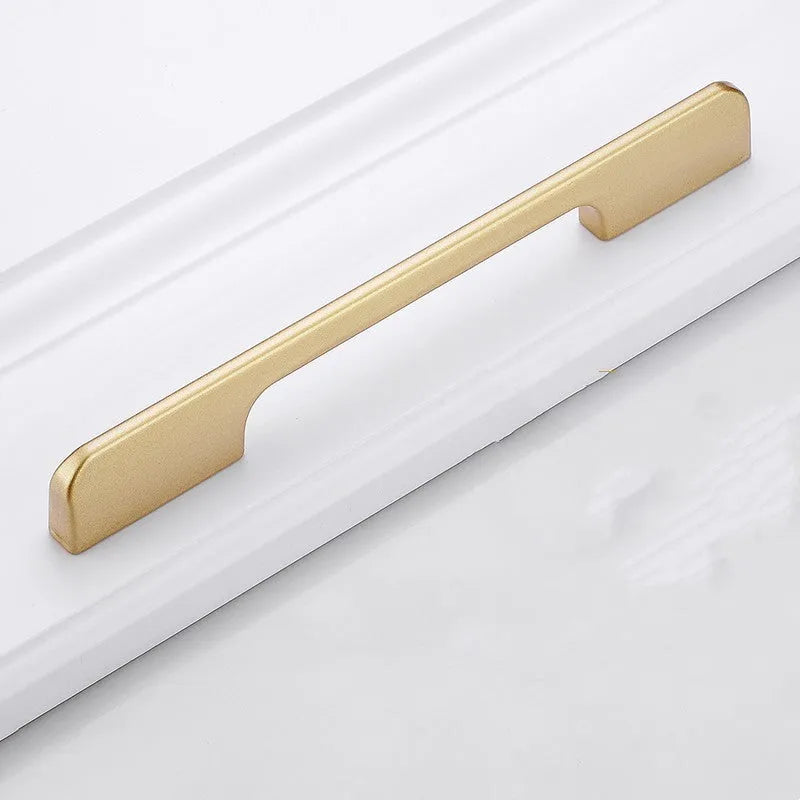 Gold aluminium alloy single-hole cabinet handle in a modern T-shape design.