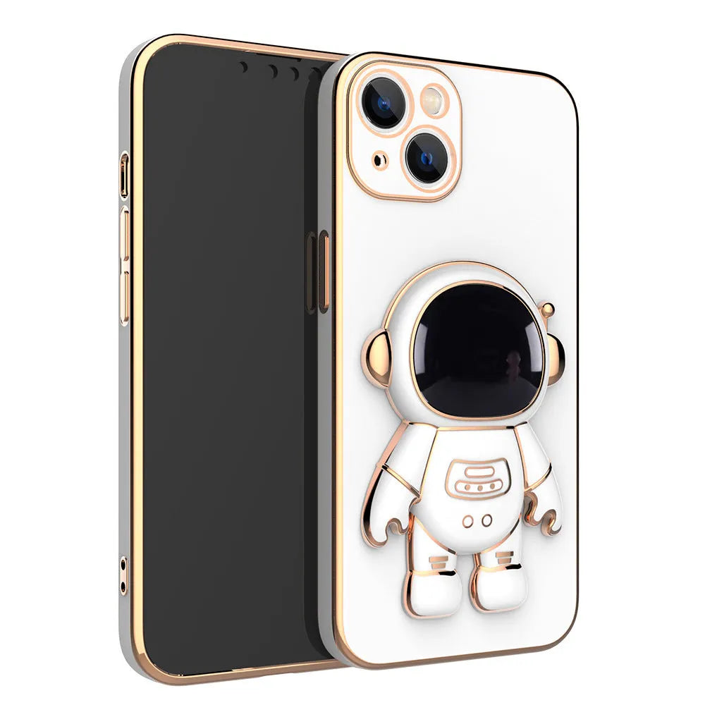 3D astronaut TPU phone case with electroplating bracket for iPhone 13 in grey