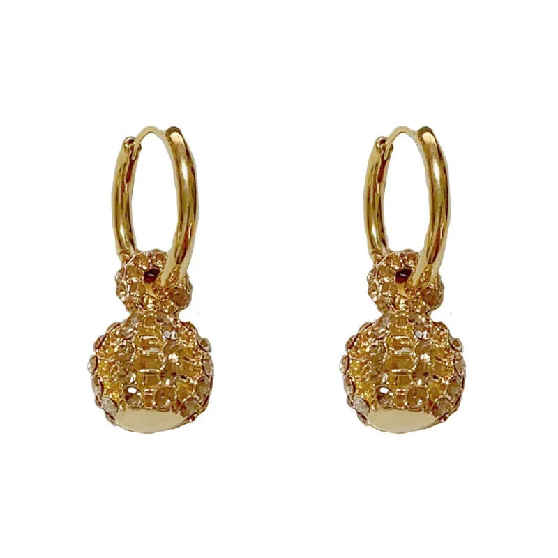 Coffee colour full diamond hollow ball ear clip with thick real gold plating on copper base