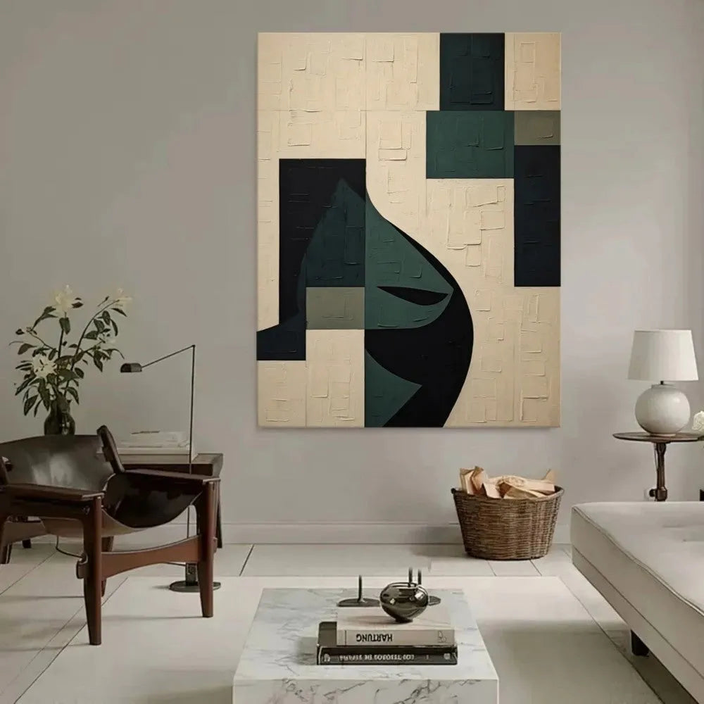 Handmade modern green abstract texture oil painting on canvas, rolled frameless wall art
