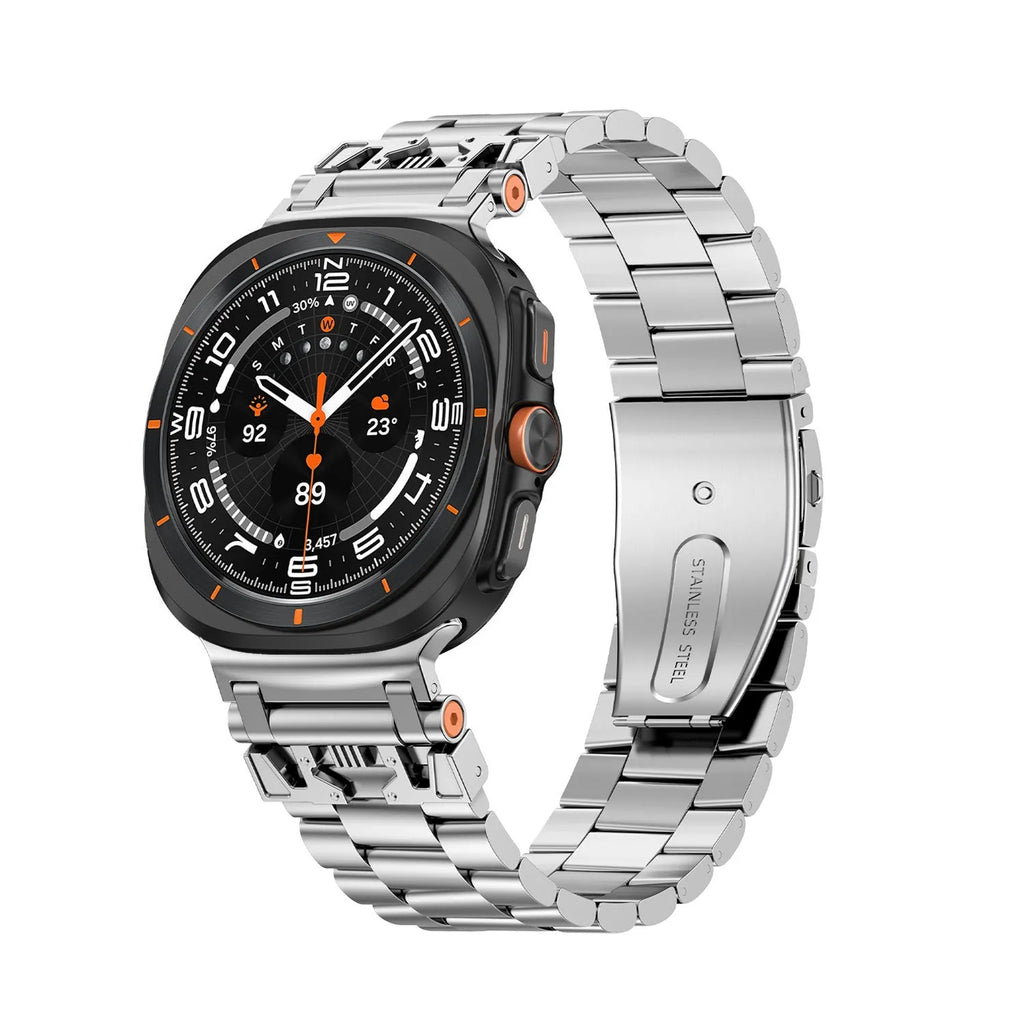 Three steel band armor metal watch strap for Samsung in black finish