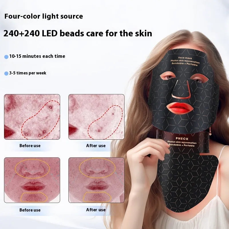 Infrared colour light skin rejuvenation beauty apparatus face mask in black with double ear loops for home use
