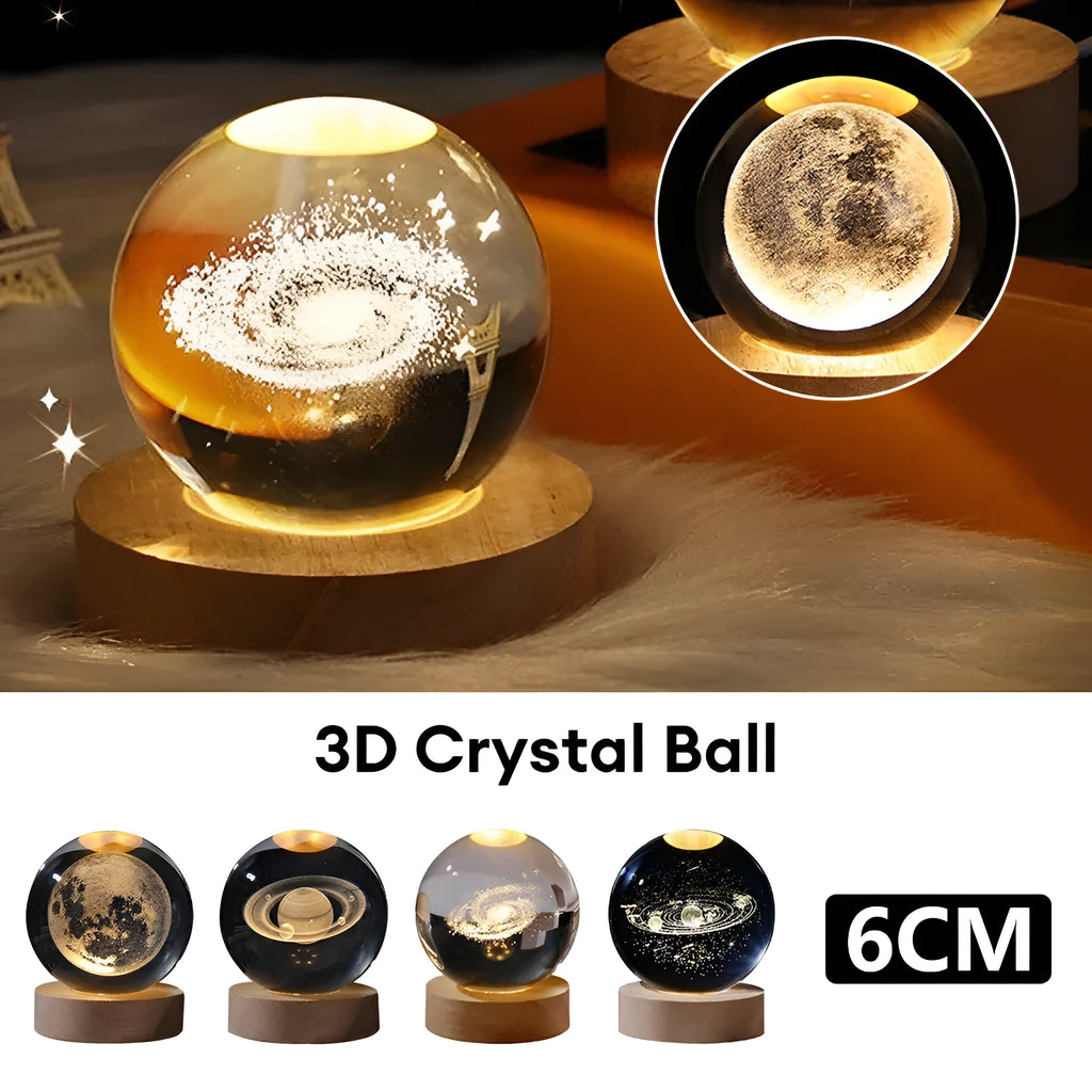 6cm crystal ball night light projecting 3D planetary scenes including nebula and solar system