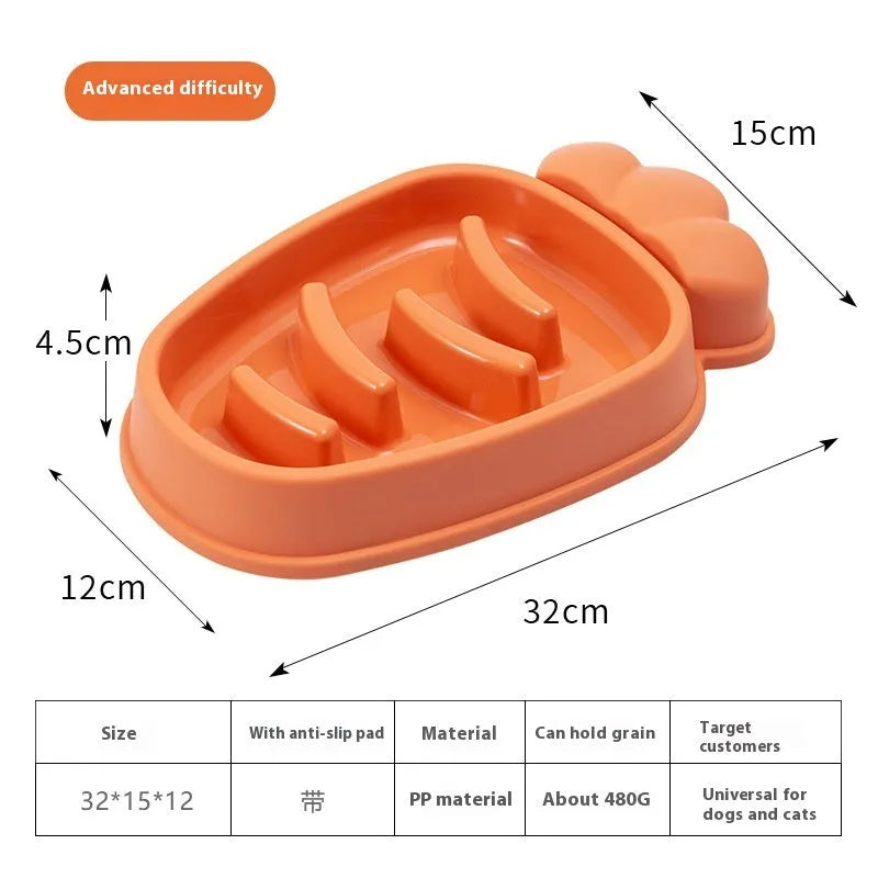Radish Dog Slow Food Anti-tumble Pet Bowl in plastic, shown in one of four colours: Mango Yellow, Twilight Orange, Gentiana Green, or Ink Blue