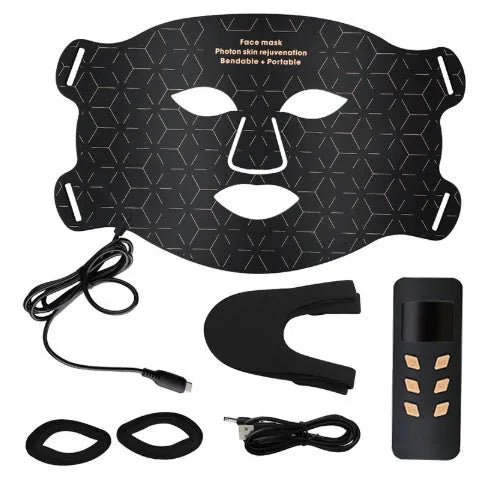 Infrared colour light skin rejuvenation beauty apparatus face mask in black with double ear loops for home use