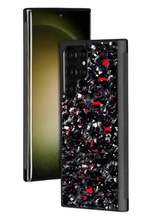 Samsung Galaxy phone case in Forged Red finish shown on an S21 Ultra model