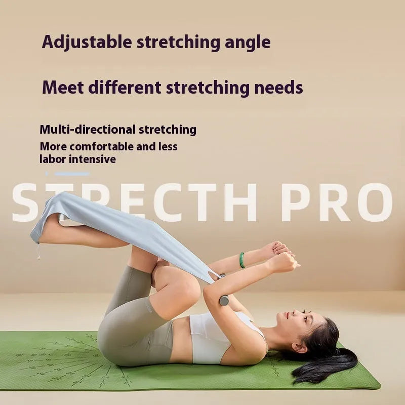 Yoga multi-function stretching tool for back, shoulder, and hip flexibility, in grey or pink finish.