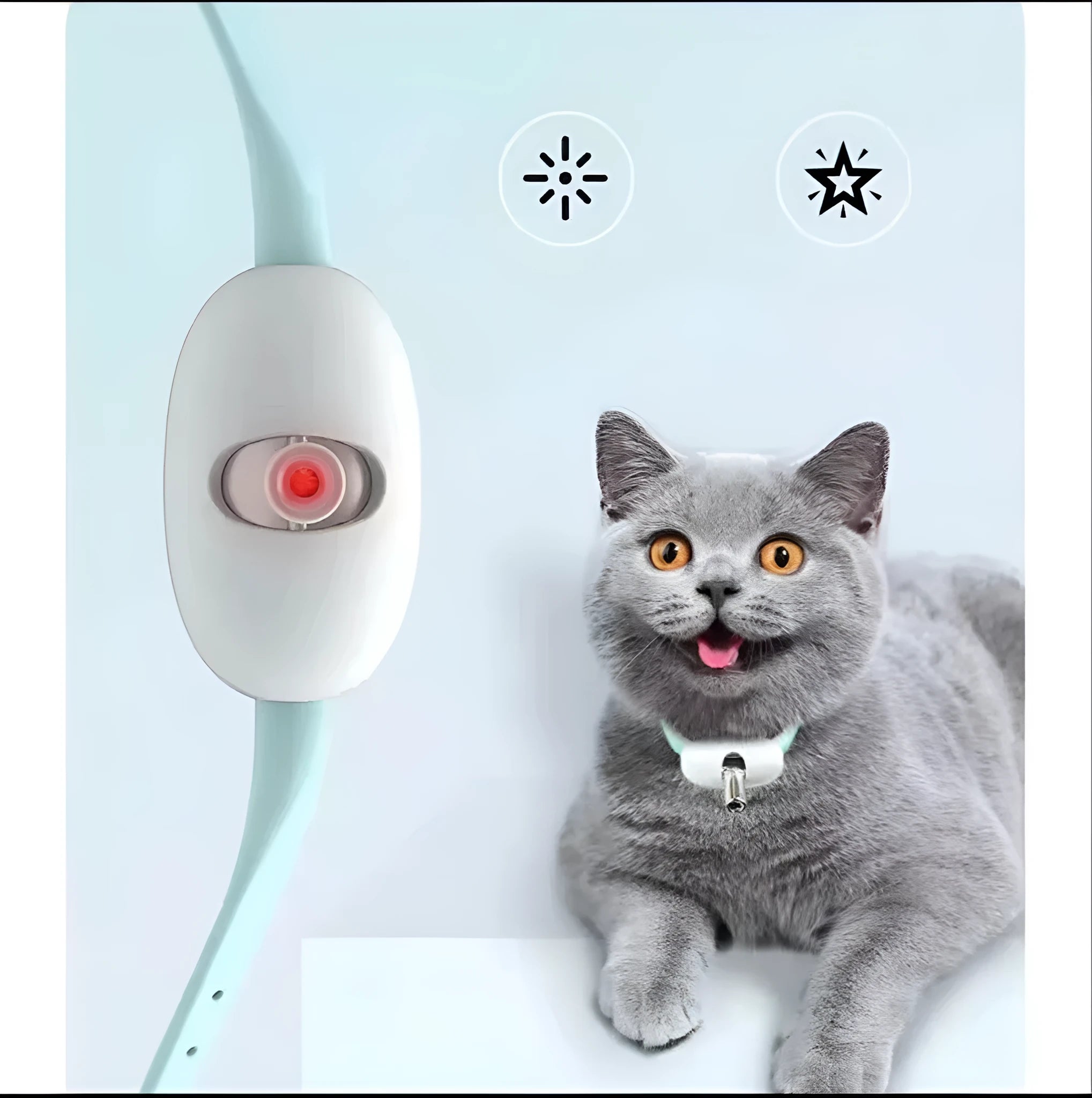Automatic cat teaser with infrared laser light and collarpiece in monochrome design