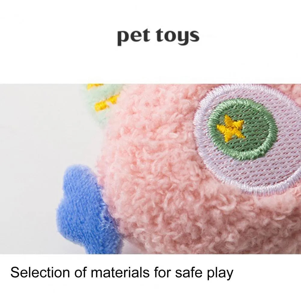 Cartoon plush squeaky dog chew toy with big eyes in grey, green, pink, white or yellow colours