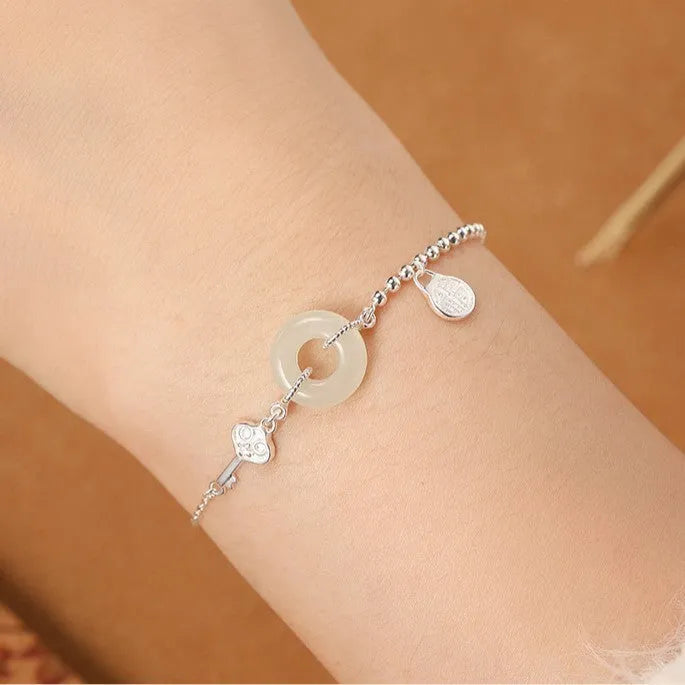 925 silver Hetian jade bracelet with geometry Chinese style design and electroplated finish