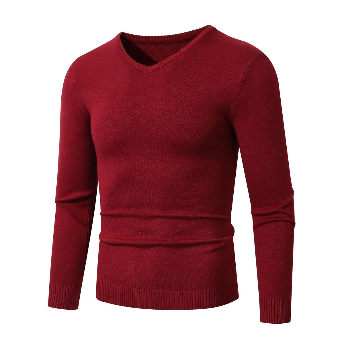 European and American casual long-sleeve V-neck sweater base layer in beige, loose fit, polyester knit
