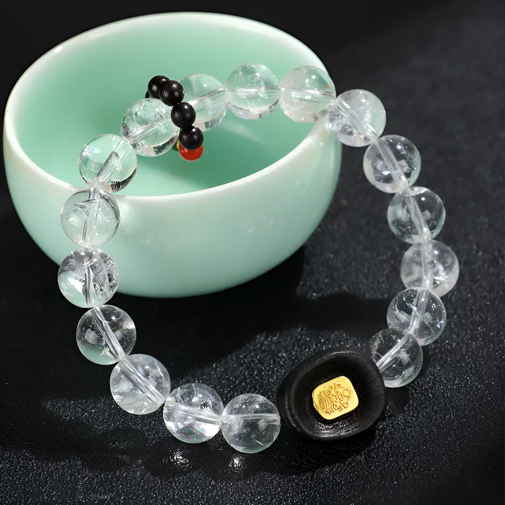 Natural white crystal ebony five warp bracelet showing handcrafted ethnic design and blackwood material