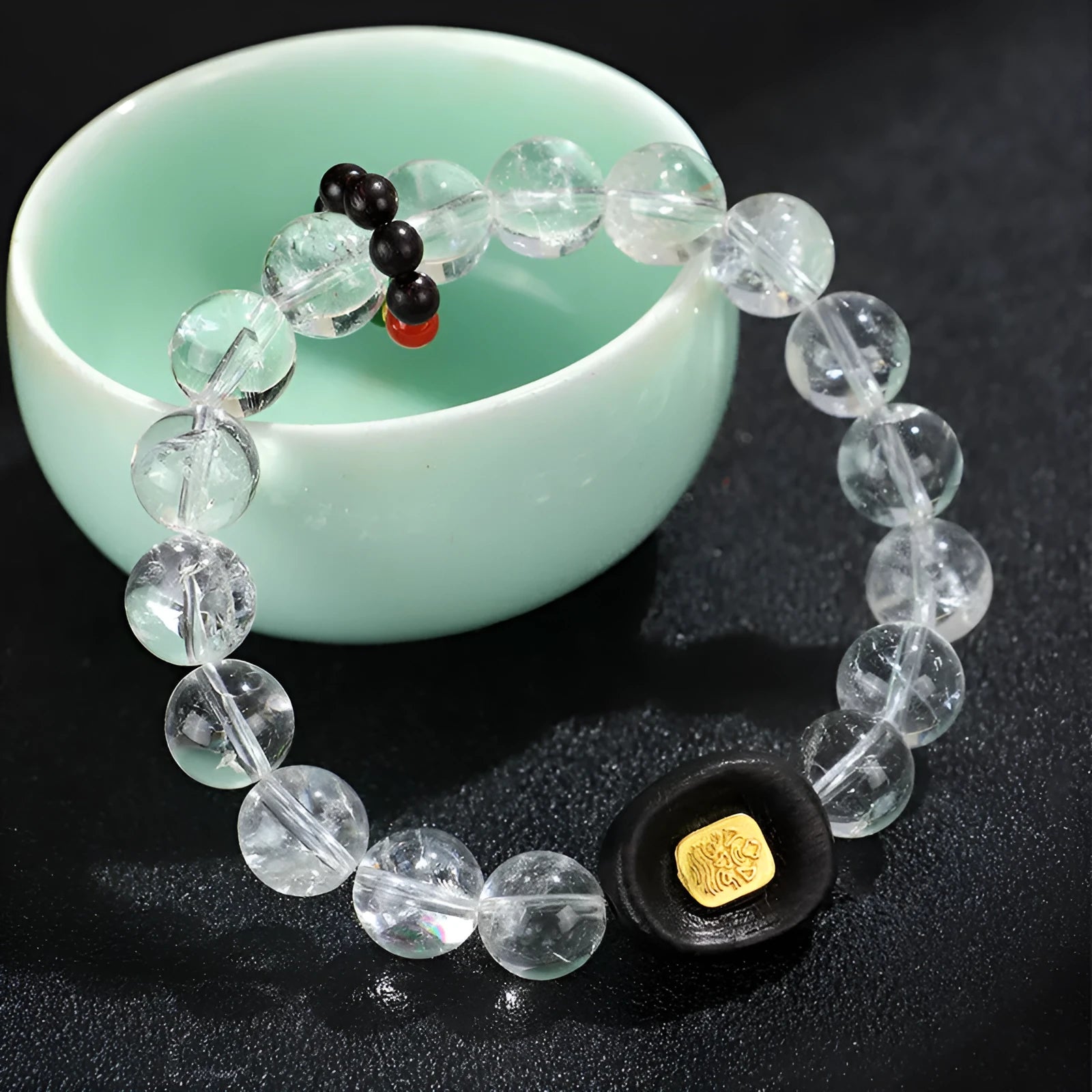Natural white crystal ebony five warp bracelet showing handcrafted ethnic design and blackwood material