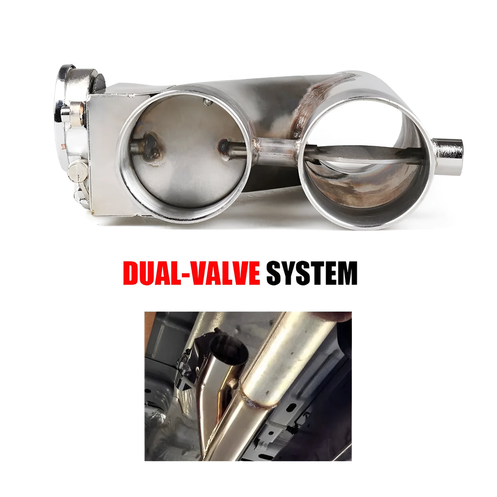Stainless steel electronic control double valve exhaust pipe, 290mm length, silver, available in 2 to 3 inch diameters