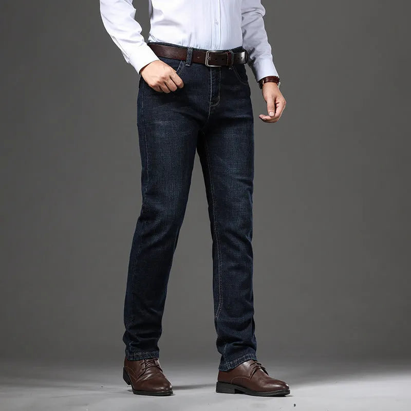 Men's stretch denim loose fit jeans in black or blue colour for autumn winter wear