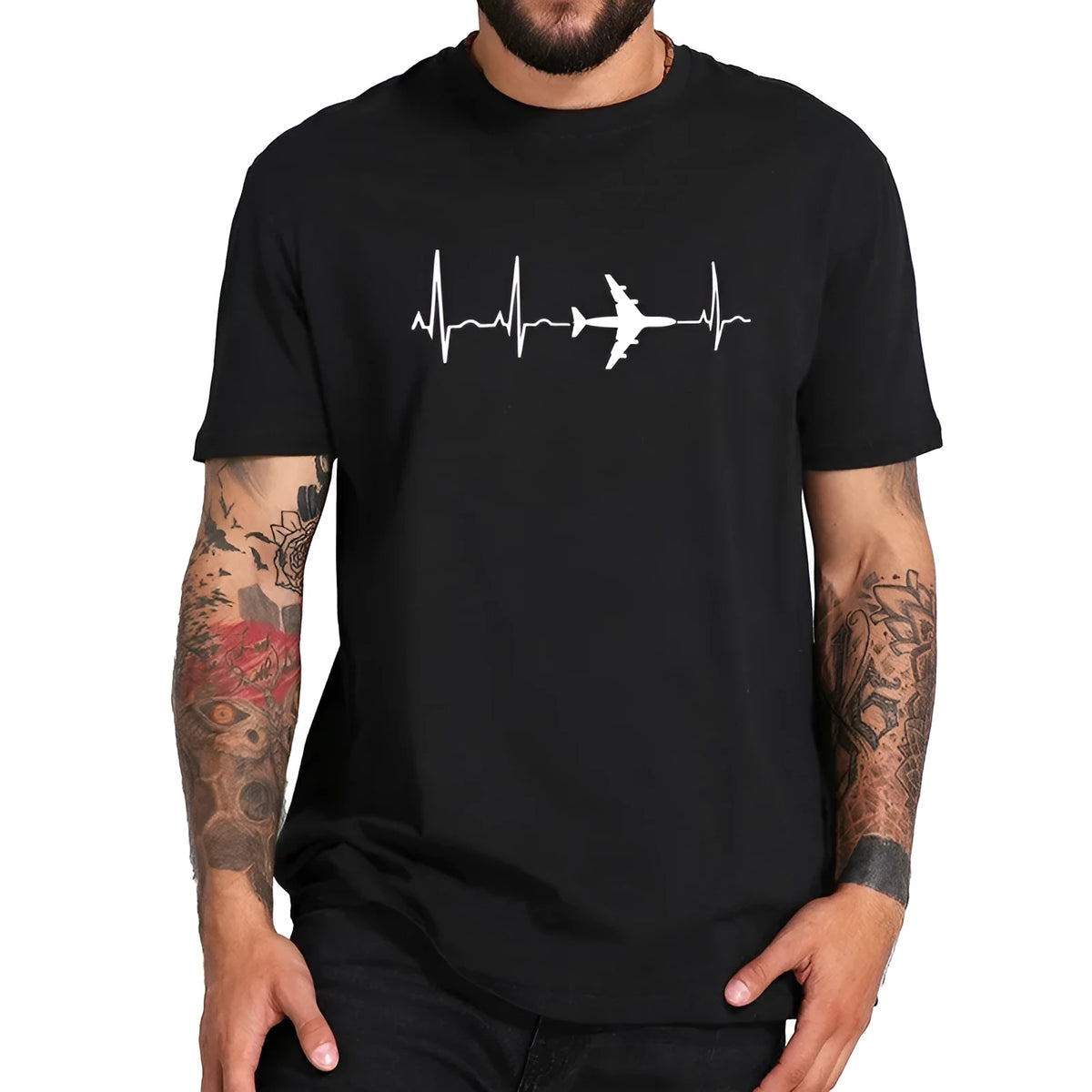 Men's slim fit short sleeve T shirt in black with round neck, sizes S to XXL