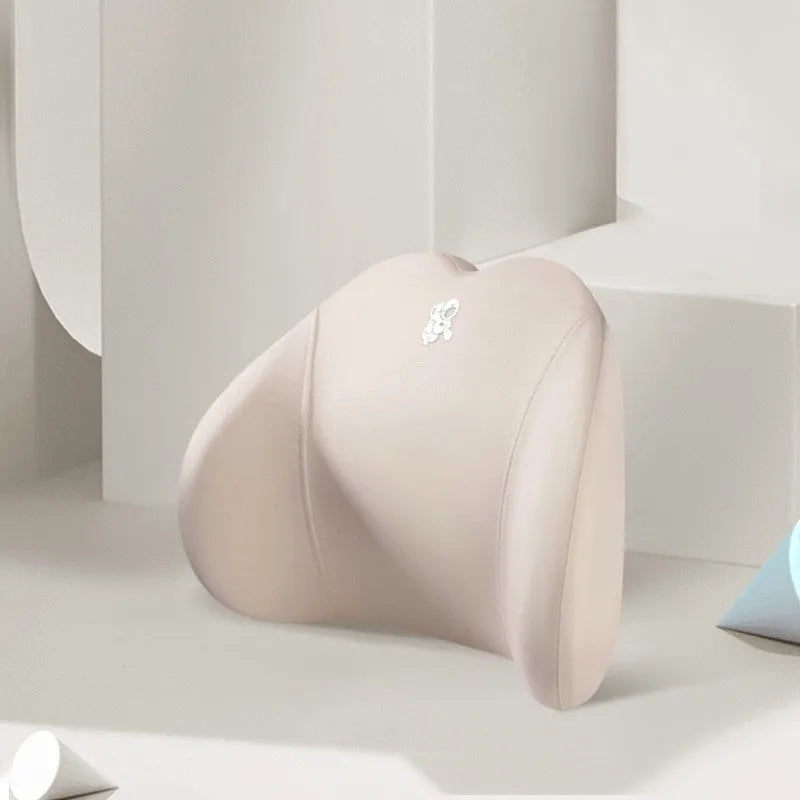 Car pillow set with heart-shaped memory foam headrest and matching lumbar support pillow in cotton cover