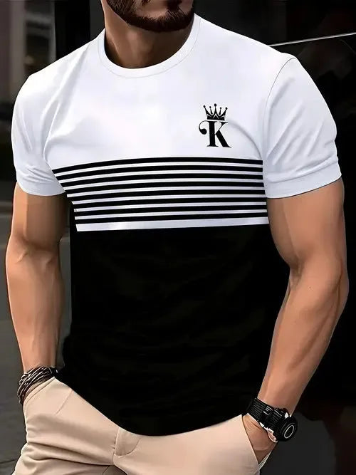 Men's loose fit casual polyester T-shirt in various colours on a size chart background