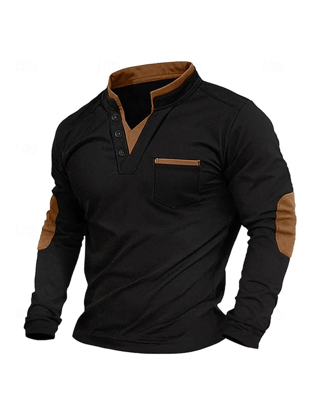 Men's stand collar long-sleeved sweater pullover solid colour polyester blend straight fit