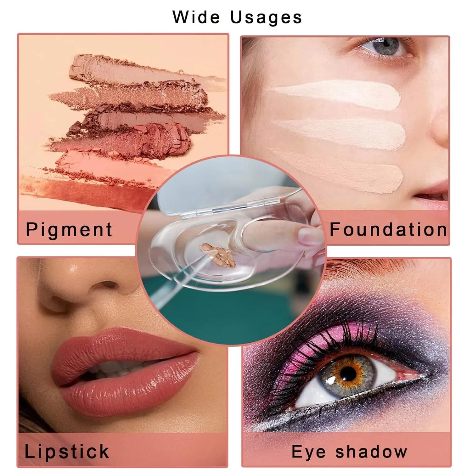 Transparent acrylic makeup mixing palette with colour test areas and storage grooves