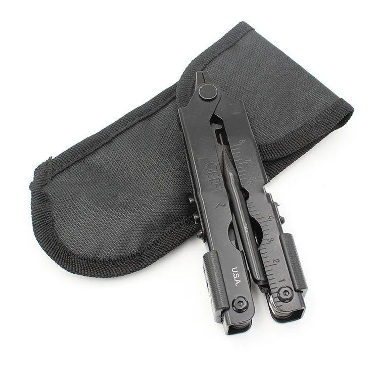 Multifunctional stainless steel telescopic pliers with 3.8cm blade, black colour, closed position