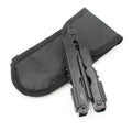 Multifunctional stainless steel telescopic pliers with 3.8cm blade, black colour, closed position