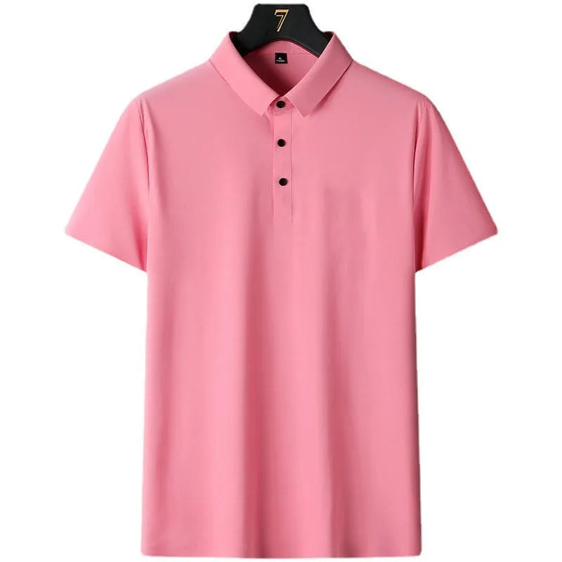 Non-ironing solid colour short sleeve men's business casual shirt in navy blue.
