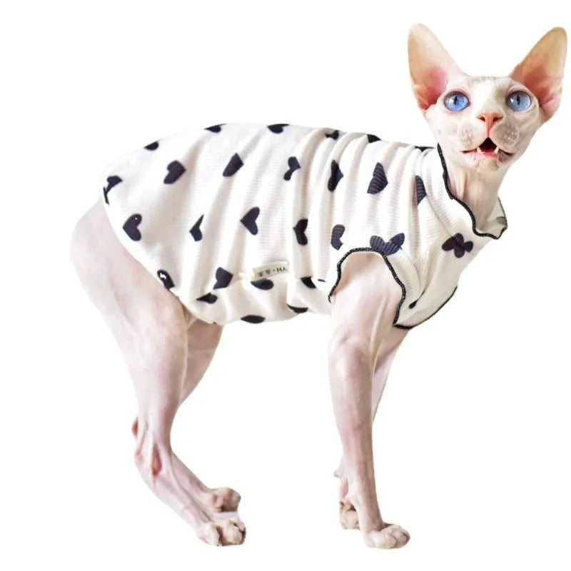 Summer thin sleeveless rubber cat vest in black heart colour on white background, sizes XS to XXL available