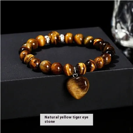 Handmade geometric love pendant bracelet with natural crystal beads in choice of six stone types