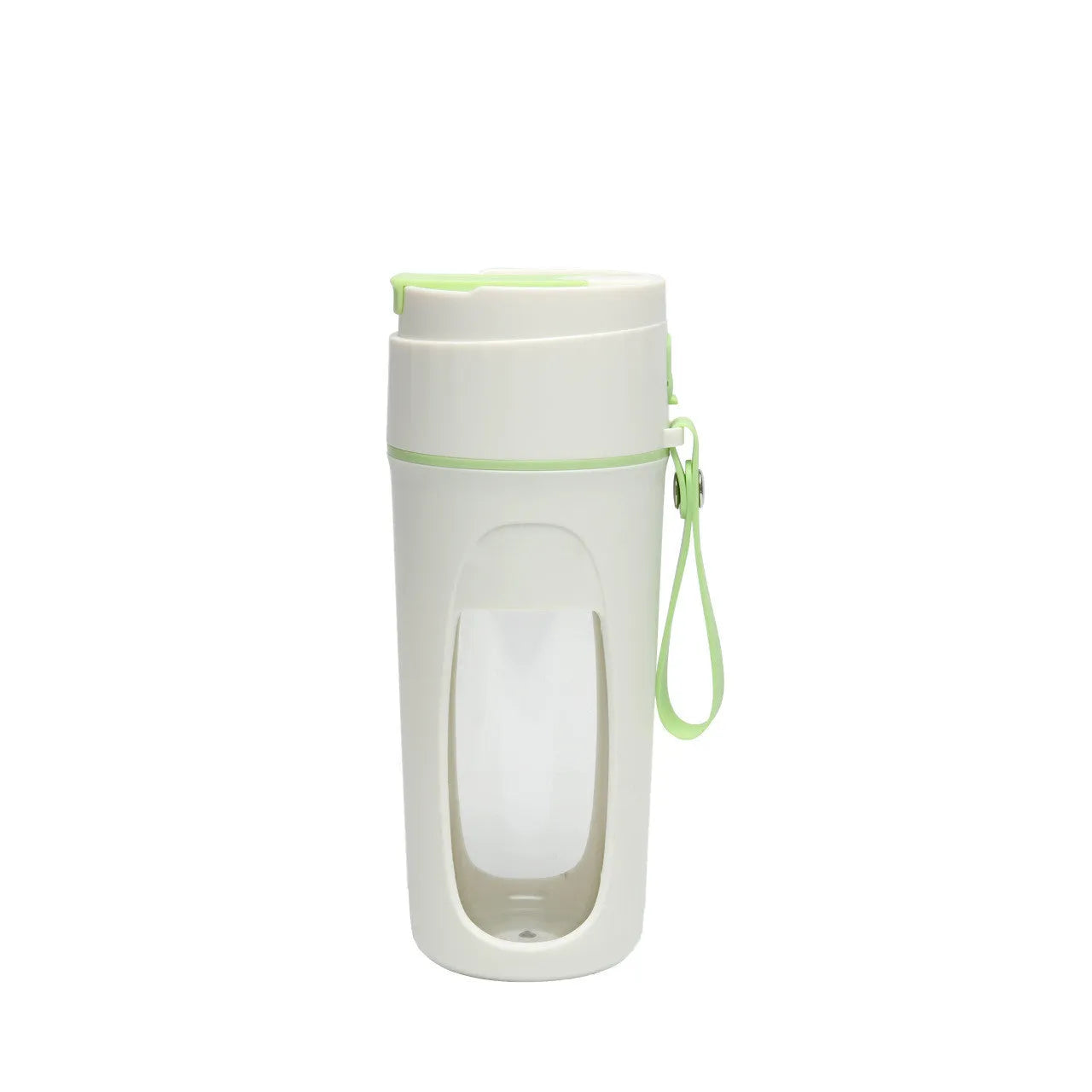 Portable USB charging blender with borosilicate glass cup in grass green, light purple and fresh orange colours