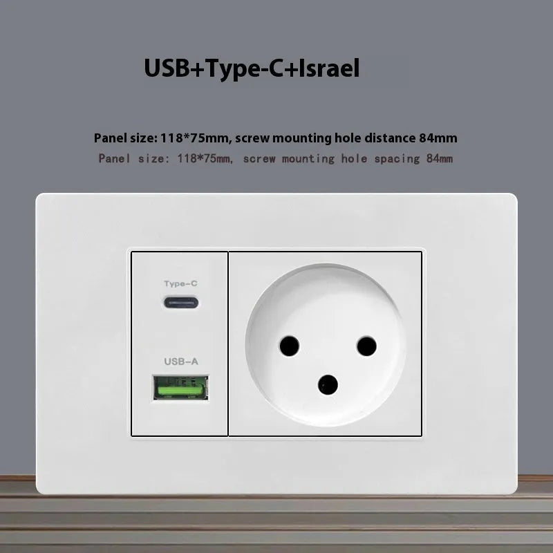 White 118 type 16A Israel socket panel with flame retardant protection and phosphor bronze conductors