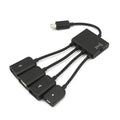 Black micro USB OTG one-to-four multi-port adapter with 0.25m cable for Android devices