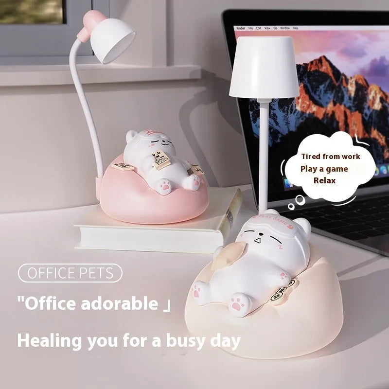 Creative Sleeping Cat small night lamp USB rechargeable pat lamp ABS PVC 84x84x152mm blue
