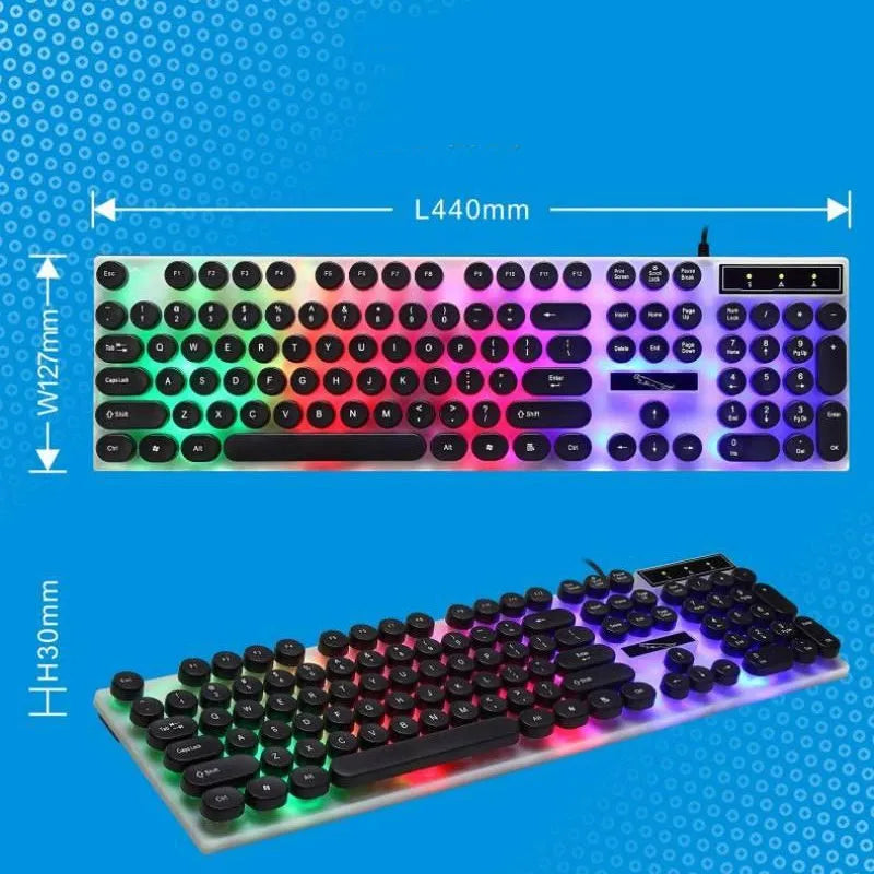 White mechanical gaming keyboard with RGB backlighting and 104-key layout