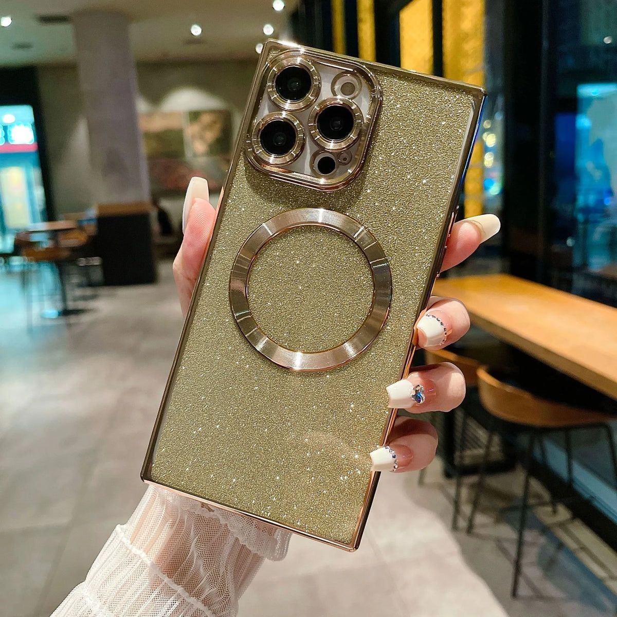 Square electroplated transparent solid colour magnetic phone case for iPhone, TPU PC, fall protection